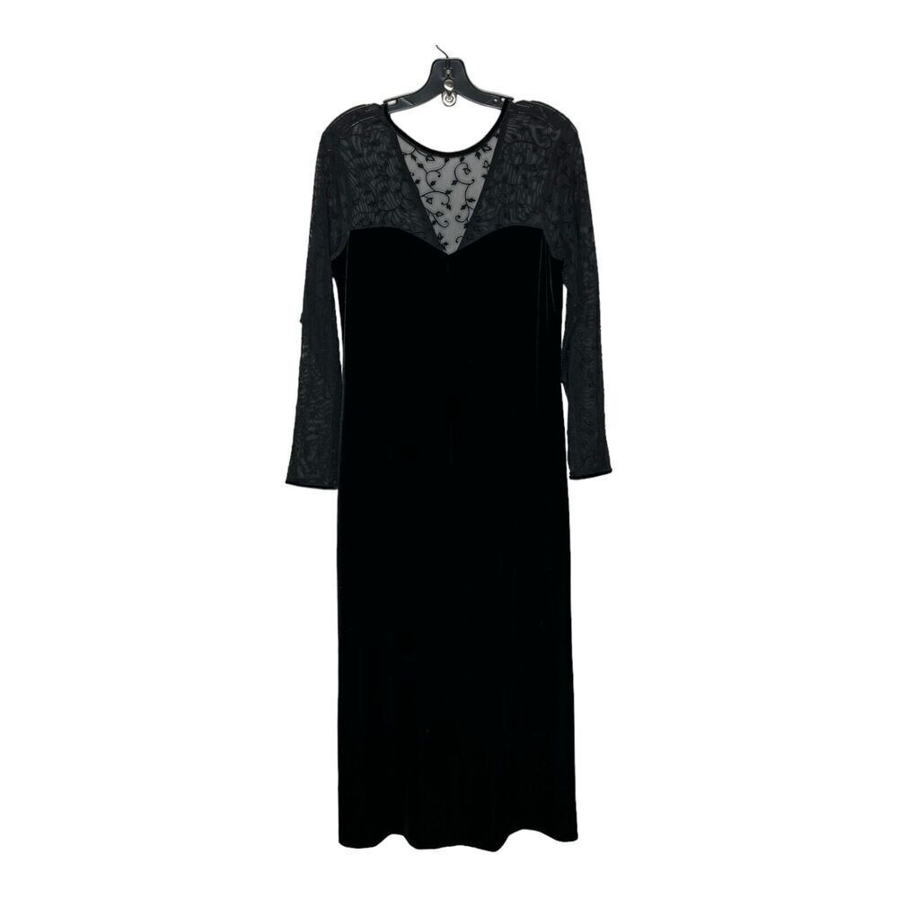 Robbie Bee Vintage 90s Black Velvet Mesh Maxi‎ Dress Womens Size 10 Whimsigoth